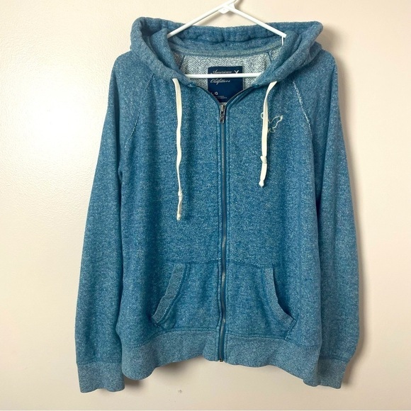 American Eagle Hooded Zip-Up Sweatshirt Blue Size Large - Picture 1 of 9